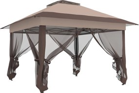 Outsunny Tonnelă pavilion de grădină pop-up pliabilă oțel poliester plase de țânțari + geantă de transport cu roți kaki maro | Aosom Romania