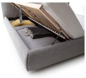 Pat matrimonial gri tapițat cu spațiu de depozitare cu somieră 180x200 cm Atesio – Meise Möbel