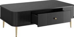 Măsuță de cafea Vesper 103x60 cm cu sertar - negru / picioare aurii