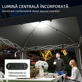 Outsunny Gazebo 3x3 m Pliabil Pop Up cu Înălțime Reglabilă, UV50+, Gazebo de Grădină cu Lumină Centrală și USB, Telecomandă, Geantă de Transport, pentru Exterior, Camping, Petreceri, Negru | Aosom Romania