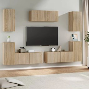 3114304 vidaXL Set dulapuri TV, 7 piese, stejar sonoma, lemn prelucrat