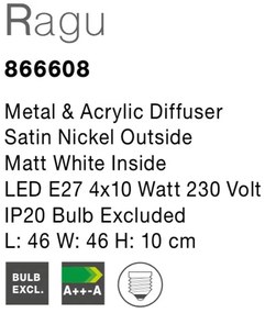 Plafoniera design modern 46x46cm Ragu nickel NVL-866608