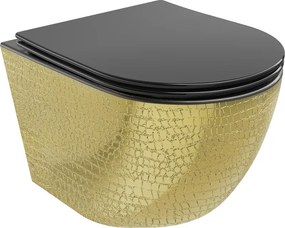 Mexen Lena vas de toaletă WC fără margini cu capac soft-close subțire, duroplast, negru mat/pattern solzi auriu - 30224078