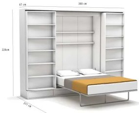 Pat rabatabil Dublu cu biblioteca si dulapuri - Sliding Suit (Suit Bed) 140X200 - Alb Mat