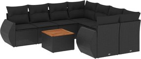 vidaXL Set mobilier de grădină cu perne, 9 piese, negru, poliratan