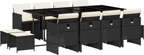 vidaXL Set mobilier de grădină cu perne, 13 piese, negru, poliratan
