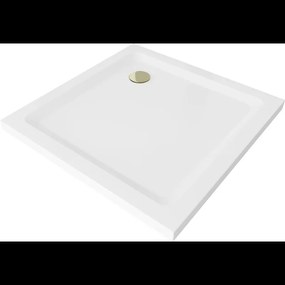 Mexen Flat cadă pentru duș pătrată slim 80 x 80 cm, Albă, sifon Aurie - 40108080G