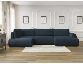 Colțar albastru închis extensibil/cu spațiu de depozitare cu tapițerie din catifea reiată (cu colț pe partea stângă/în formă de "U") Lucien – Bobochic Paris