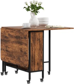 HOMCOM Masă Pliabilă pentru Bucătărie și Sufragerie cu 6 Roți și Raft, Masă de Dining Pliabilă, 80x30x74 cm, Maro Rustic | Aosom Romania