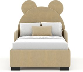 Pat lemn masiv tapitat Teddy, 200 × 108 × 88 cm