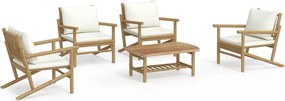 vidaXL Set mobilier de grădină cu perne alb crem, 2 piese, bambus