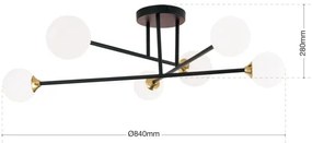 Lustră aplicată Orion DL 7-786/6 SNOWWHITE 6xG9/20W/230V d. 84 cm negru/auriu