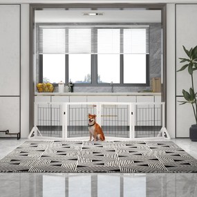 PawHut Poartă Pliabilă pentru Câini, Poartă de Siguranță pentru Animale și Căţei cu 4 Panouri și Picioare Triunghiulare, 280x70 cm, Alb | Aosom Romania