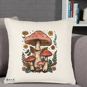 Perna Decorativa Ciuperci Vintage Floral, 40x40 cm, Crem Reliefat, Husa Detasabila, Perna Inclusa, BEKZ®
