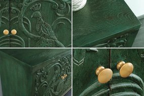 Comoda PEACOCK 175cm lemn de mango verde sculptat 3D cu design paun