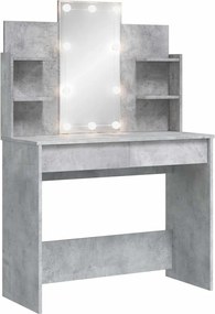 vidaXL Masă de toaletă cu LED-uri, gri beton, 96x40x142 cm