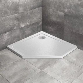 Cadita dus pentagonala Radaway Doros PT Stone 80x80 cm acril alb