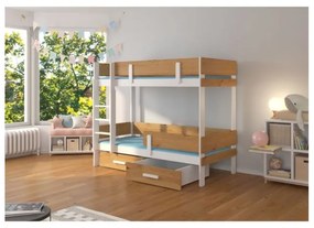 Pat Supraetajat Dublu ETIONA Cu Saltea Alb/Pin 90x200cm