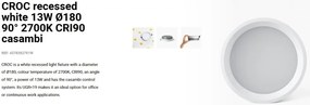 Spot LED incastrabil CROC IP44 recessed white 13W 18cm 90 grade 2700K CRI90 casambi