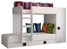 Pat multifuncțional 90 cm Toreno 2 (Alb + alb lucios + mânere negru lucios). 1083319