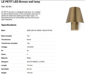 Aplica LED stil modern minimalist LE PETIT LED Bronze 62164