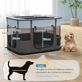 PawHut Țarc de Joacă pentru Animale de Companie, Gard pentru Câini cu 7 Ferestre, 3 Uși și 2 Pungi de Depozitare, 84x64x53 cm, Negru | Aosom Romania