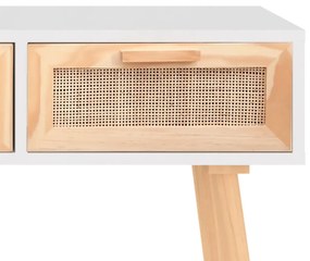 Masa consola alb 105x30x75 cm lemn masiv pin si ratan natural 1, Alb