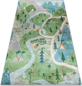 BAMBINO 61550 covor lavabil Pădure, străzi, munți pentru copii anti-alunecare - verde / gri