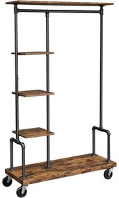 Suport Pentru Haine Pe Roti, Maro Rustic Si Negru, 103.5 Cm