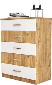 Comoda 616TNM1509, stejar/alb, PAL melaminat, 72x45x98 cm
