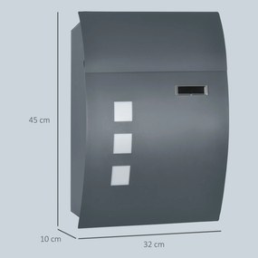 HOMCOM Cutie Postala Curbata din Otel Zincat cu 3 Fante si 2 Chei de Securitate incluse, 45x10x32 cm, Gri | Aosom Romania