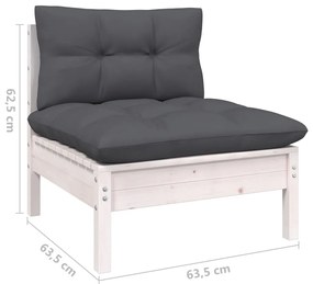 Set mobilier gradina cu perne, 10 piese, alb, lemn masiv pin Alb, 10