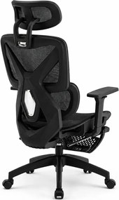 Scaun ergonomic, functie translatie sezut, cotiere 3D, tetiera 3D, suport lombar Adaptive, pivotant, suport picioare, Negru