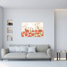 Tablou - Păsări pe o pajiște înflorită (90x60 cm)