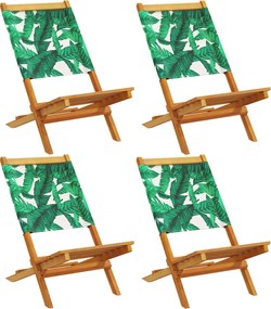 vidaXL Scaune de grădină pliabile 4 buc., textil verde/lemn masiv