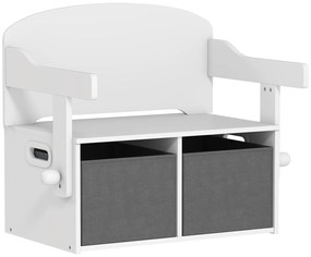 AIYAPLAY Cufăr de jucării pentru copii 3 în 1, set masă și scaune cu 2 coșuri textile detașabile, 67,5 x 46,5 x 56,7 cm, alb | Aosom Romania