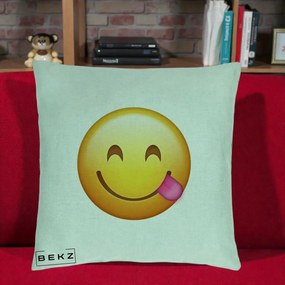 Perna Decorativa Emoji Limba Scoasa, 40x40 cm, Verde Menta, Husa Detasabila, Perna Inclusa, BEKZ®