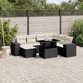 3269326 vidaXL Set mobilier de grădină cu perne, 8 piese, negru, poliratan