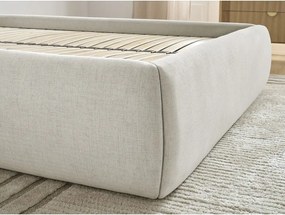 Pat matrimonial bej tapițat cu spațiu de depozitare/fără tăblie cu somieră 180x200 cm Inera – Bobochic Paris