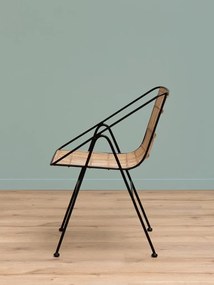 Scaun geometric din metal și rattan cu bordură decorativă neagră, "Kuro"