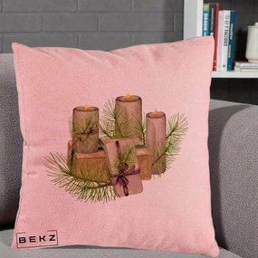 Perna Decorativa Lumanari cu Cadouri Naturale, 40x40 cm, Roz, Husa Detasabila, Perna Inclusa, BEKZ®