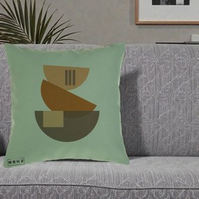 Perna Decorativa Geometric Bauhaus Boluri Portocaliu, 40x40 cm, Verde, Husa Detasabila, Perna Inclusa, BEKZ®