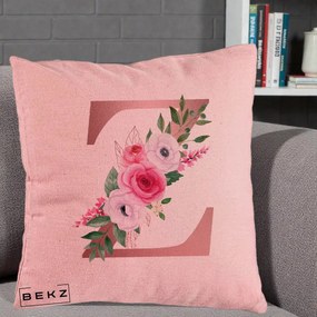 Cadou Personalizat - Perna Personalizata Monograma Rose Gold Litera Z, 40x40 cm, Roz, Husa Detasabila, Perna Inclusa, BEKZ®