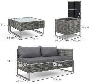 Outsunny Set de Gradina 4 Bucati cu 2 Canapele 2 Locuri, Masuta de Cafea si Masuta Inalta cu Lada, Set Masute si Scaune de Gradina