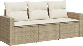 vidaXL Set canapele de grădină, 3 piese, cu perne, bej, poliratan