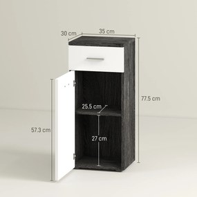 kleankin Dulap Baie din Lemn cu Sertar și Rafturi, Design Alb și Negru | Aosom Romania