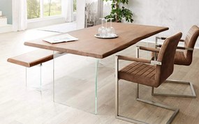 Masă lemn masiv Dining Roger Stejar Picioare Sticlă 200/220/240/, 260 × 100 × 78 cm