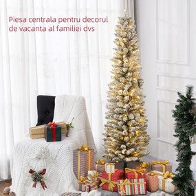 HOMCOM Brad de Crăciun Înzăpezit cu 329 de Crengi și Lumini LED Albe, Brad Artificial din Plastic, Ø52x180 cm, Verde | Aosom Romania