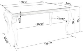 Masa de bucaterie Prince 180 x 90 cm, negru/argintiu