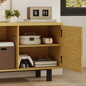 HOMCOM Comodă TV 180 cm, pentru televizoare de 208,3 cm, cu 4 uși cu deschidere prin apăsare 180x35x55,5cm lemn natural | Aosom Romania